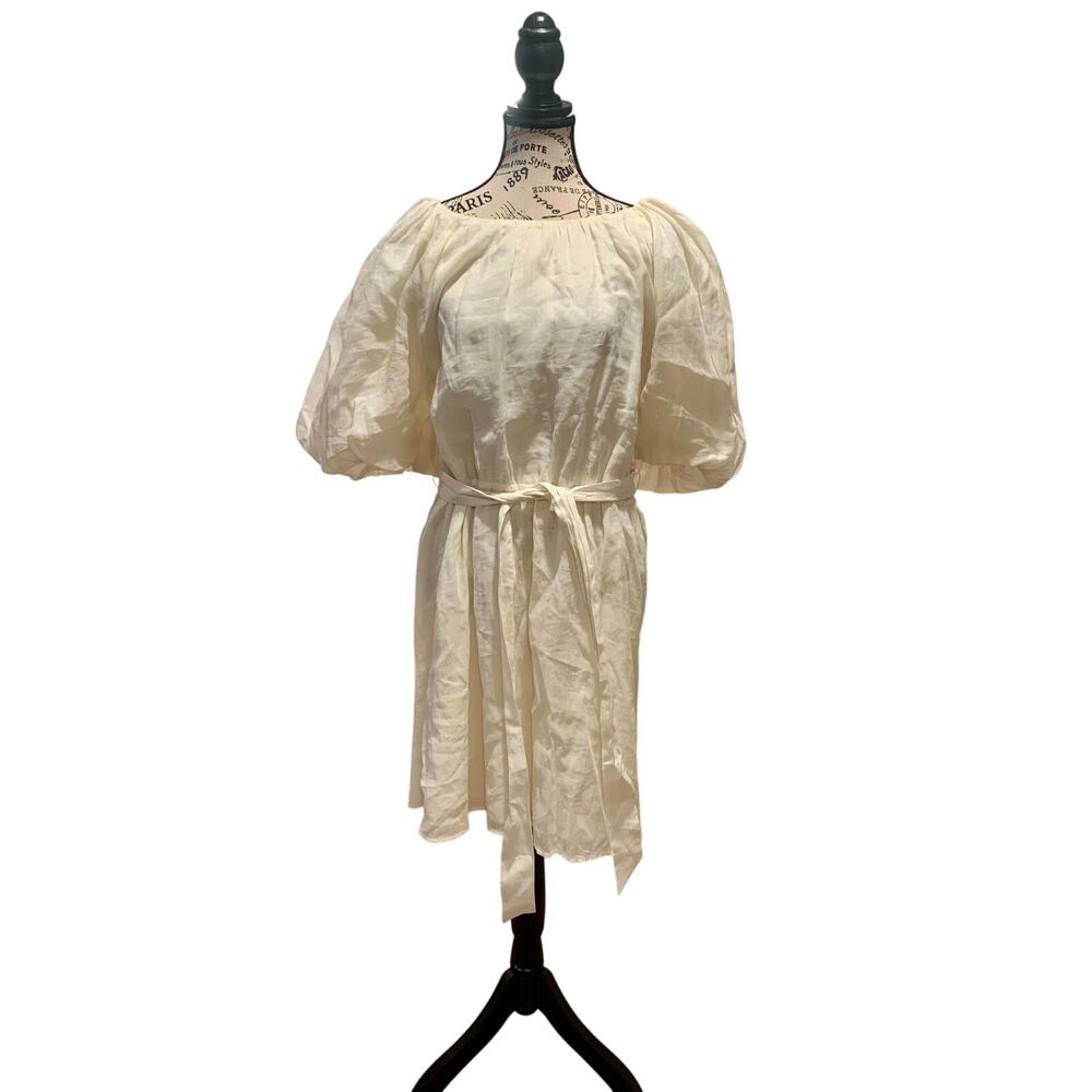 Banana Republic Open Back Puffed Sleeves Cream Color Mini Dress Womens size XL